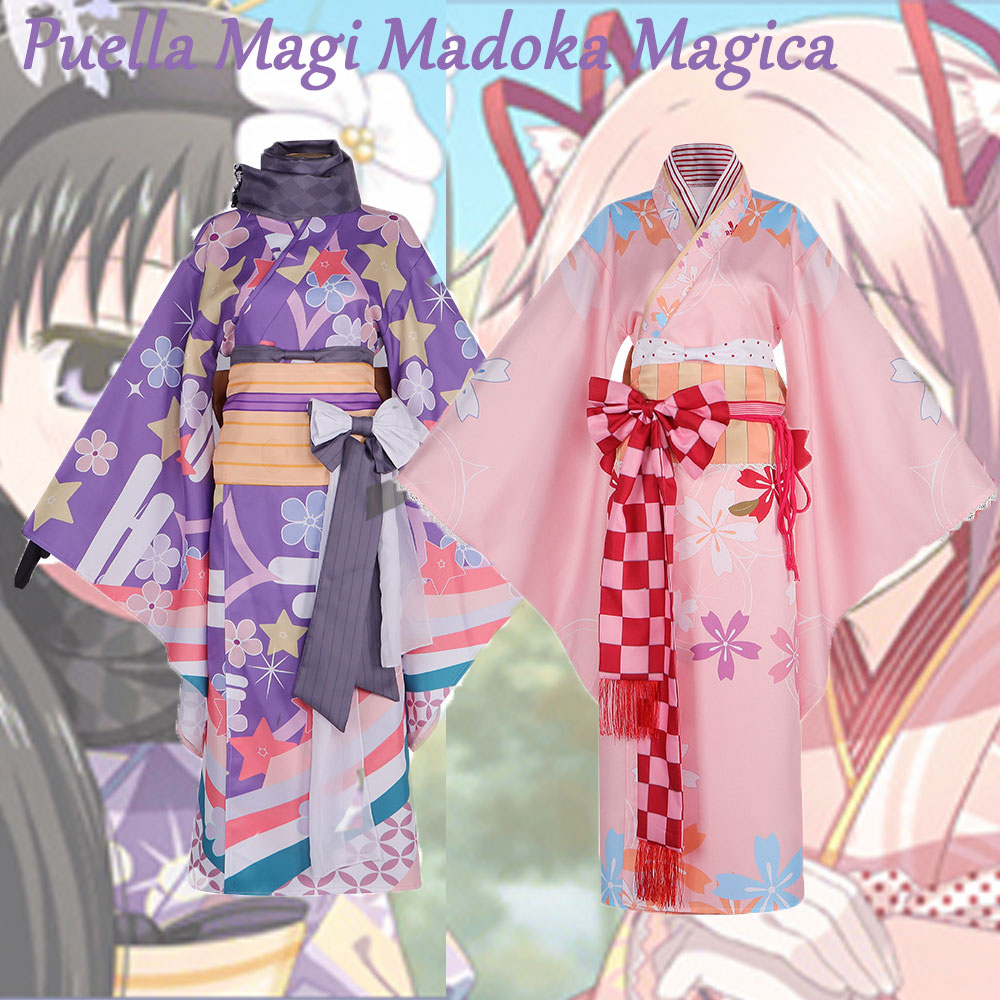 Bathrobe - 魔法少女まどか☆マギカ コスプレ着物バスローブ、鹿目まどかと暁美ほむらプリントコスチューム衣装 女性用 ハロウィンパーティー用