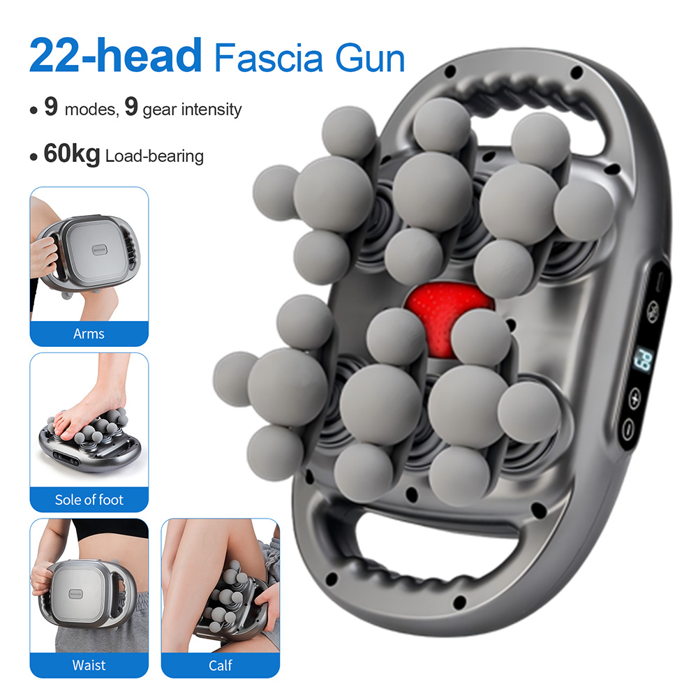 Massage Gun - 22種類の振動パターンを搭載した高周波振動式ボディマッサージガン。背中や腰、首、肩のマッサージに。筋肉マッサージャー。