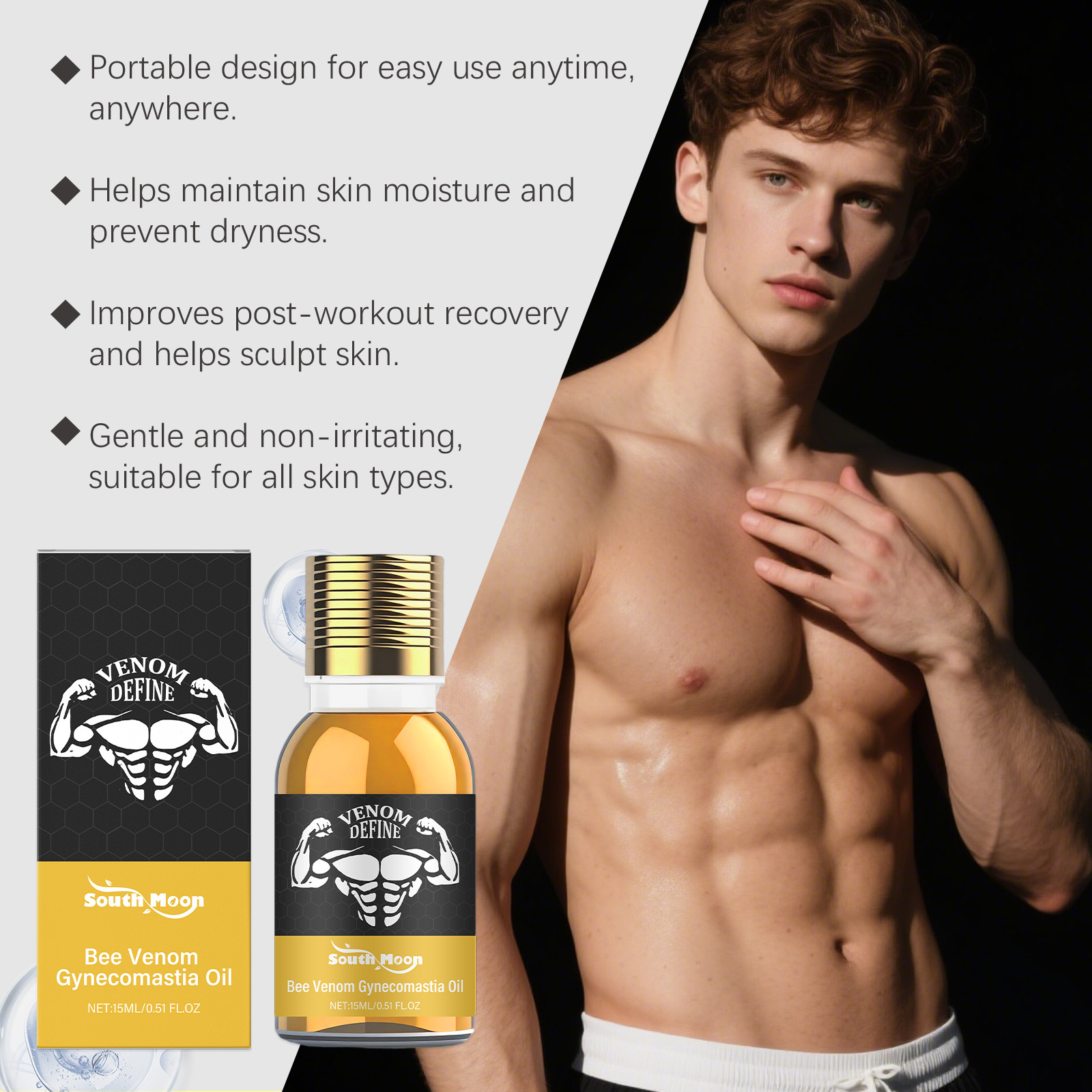 蜂毒男性用乳房オイル、男性用乳房整形、乳房マッサージセラム、 - Body Oil のレビューと価格