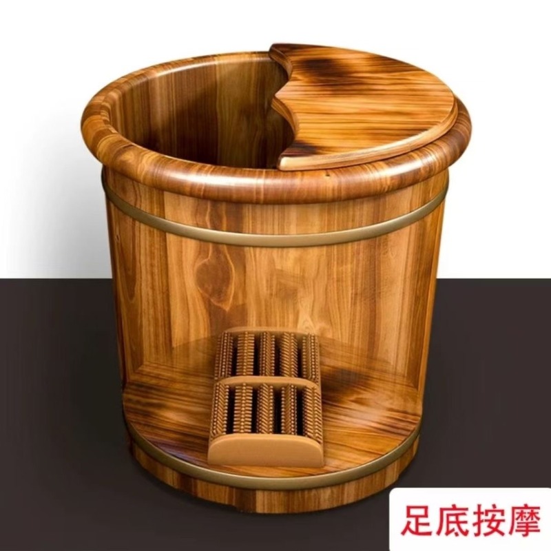 木製足浸しバケツ、無垢材のふくらはぎまで浸る足湯浴槽、蓋付き - Foot Spa のレビューと価格