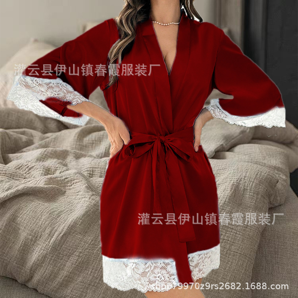 欧米風花嫁用バスローブ、レースアップホームカジュアルナイトガ - Bathrobe のレビューと価格