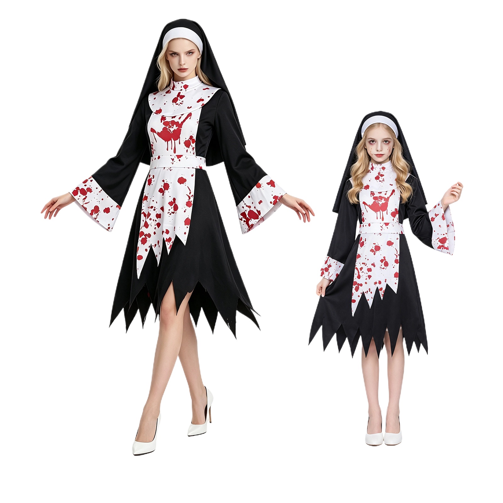 女性・子供用ハロウィン怖いダーク修道女コスプレコスチューム血 - Bathrobe のレビューと価格